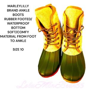 MARLEYLILLY RUBBER BOTTOM SOFT ANKLE “DUCK BOOTS”, SIZE 10- HARD RUBBER SOLES